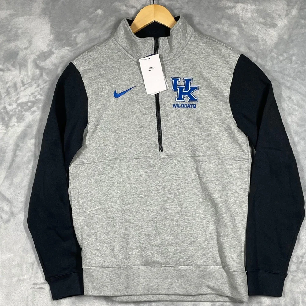 Nike Kentucky Wildcats Mens Small Quarter Zip Fleece Pullover Gray Black NEW - Picture 1 of 9